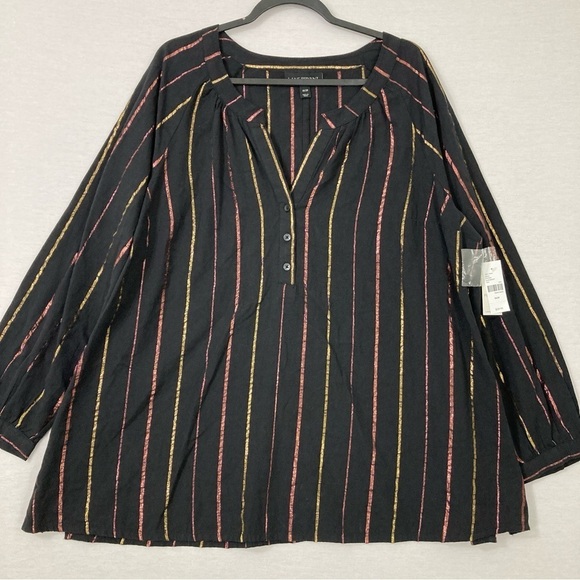 New Lane Bryant Black Striped Sparkling Button Popover Blouse size 18/20 - Picture 1 of 10
